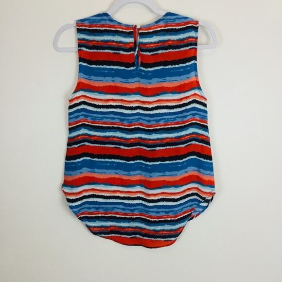 🚨SALE🚨Kenar High Low Striped Blue Orange Red Blouse 3/$10 4/$12 5/$15 - Picture 3 of 8